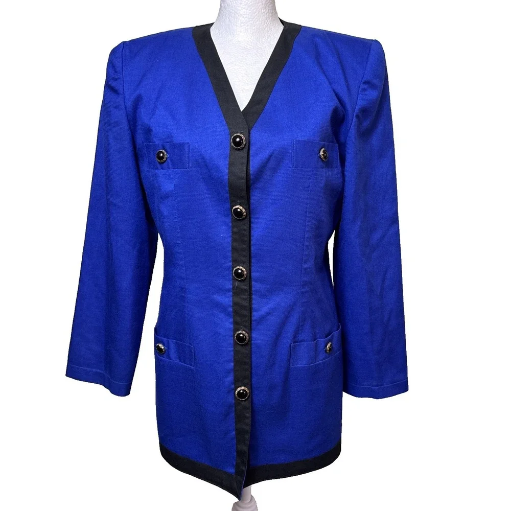 VTG‎ 80s De La Cuesta Royal Blue Power Skirt Suit Set Jacket S Skirt M